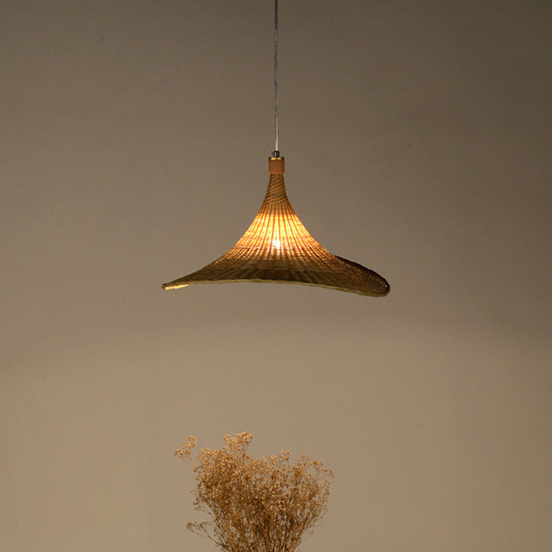 Contemporary Hat Shape Suspension Pendant Bamboo 16