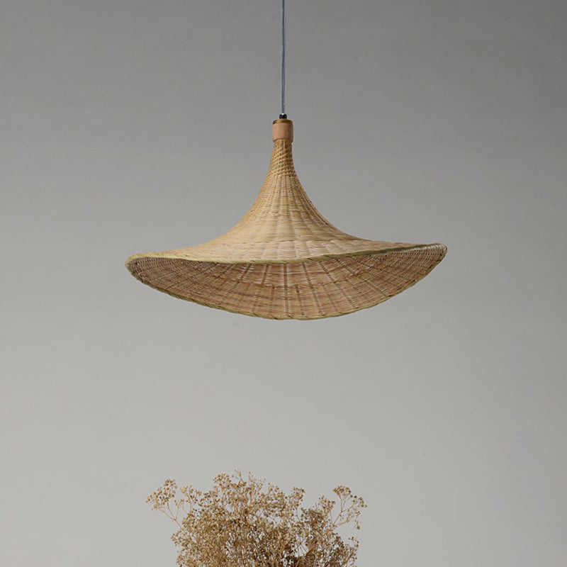 Contemporary Hat Shape Suspension Pendant Bamboo 16