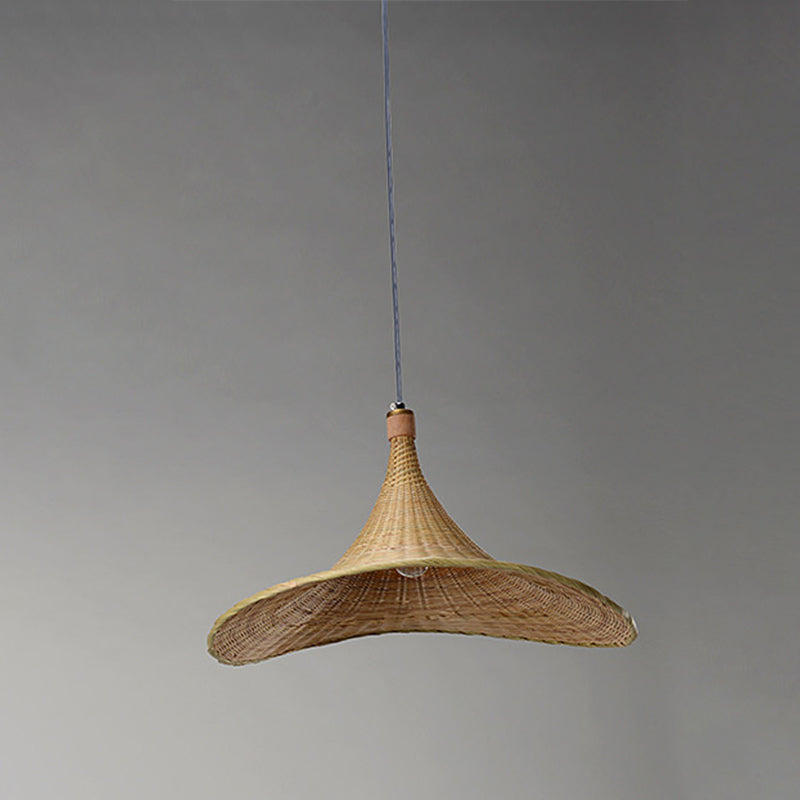 Contemporary Hat Shape Suspension Pendant Bamboo 16