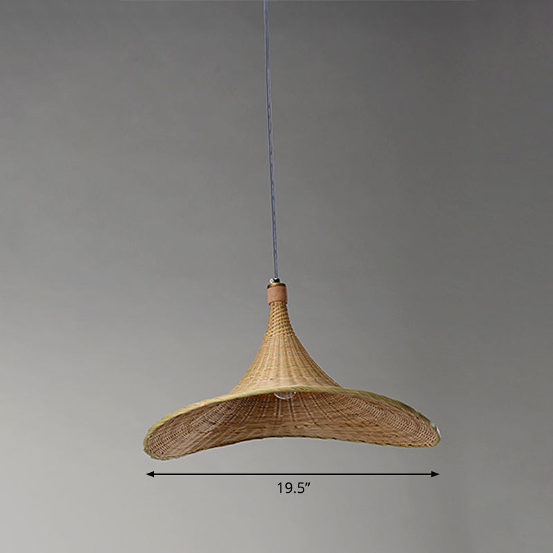 Contemporary Hat Shape Suspension Pendant Bamboo 16