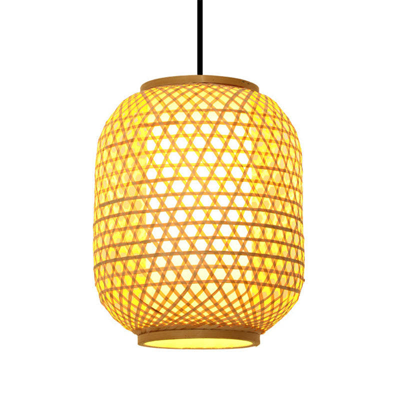 16“/19.5” Height Asia Lantern Hanging Pendant Bamboo 1 Light Dining Room Ceiling Light in Beige Clearhalo 'Ceiling Lights' 'Modern Pendants' 'Modern' 'Pendant Lights' 'Pendants' Lighting' 294738