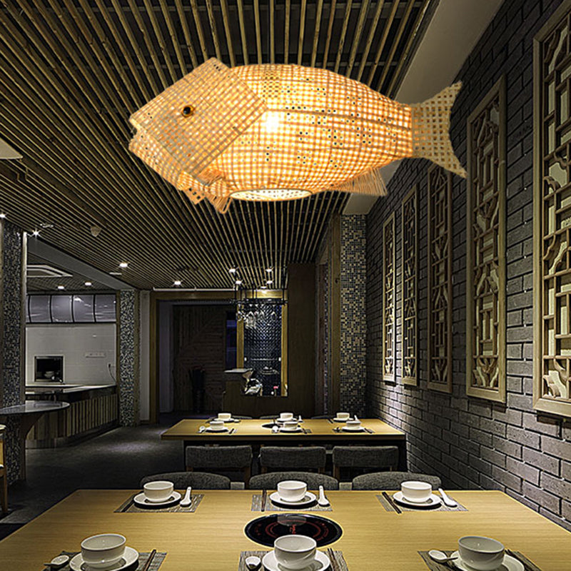 Beige Fish Shaped Suspension Pendant Modern 1 Light Bamboo Ceiling Light for Restaurant Beige Clearhalo 'Ceiling Lights' 'Modern Pendants' 'Modern' 'Pendant Lights' 'Pendants' Lighting' 294762