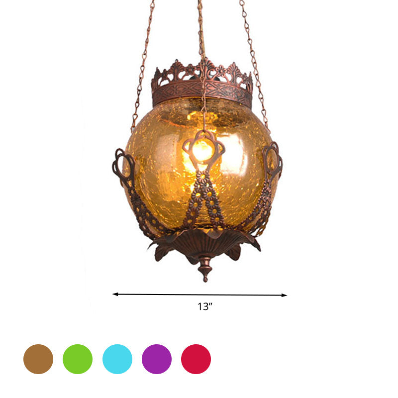 1 Light Red/Purple/Brown Glass Pendant Lighting Fixture Moroccan Globe Shaped Restaurant Hanging Ceiling Light Clearhalo 'Ceiling Lights' 'Pendant Lights' 'Pendants' Lighting' 294780