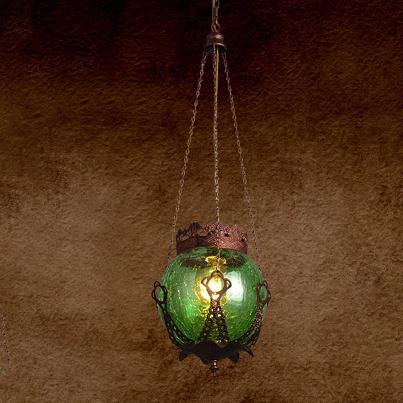 1 Light Red/Purple/Brown Glass Pendant Lighting Fixture Moroccan Globe Shaped Restaurant Hanging Ceiling Light Clearhalo 'Ceiling Lights' 'Pendant Lights' 'Pendants' Lighting' 294781