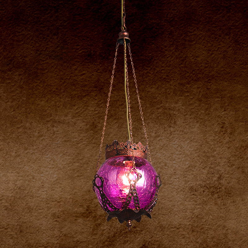 1 Light Red/Purple/Brown Glass Pendant Lighting Fixture Moroccan Globe Shaped Restaurant Hanging Ceiling Light Clearhalo 'Ceiling Lights' 'Pendant Lights' 'Pendants' Lighting' 294783