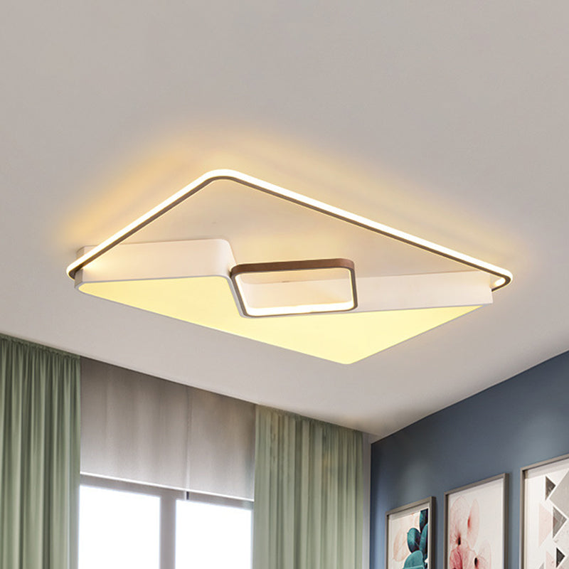 White Rectangle Ceiling Light Fixture Acrylic LED Flush Mount Lamp for Living Room, 19.5