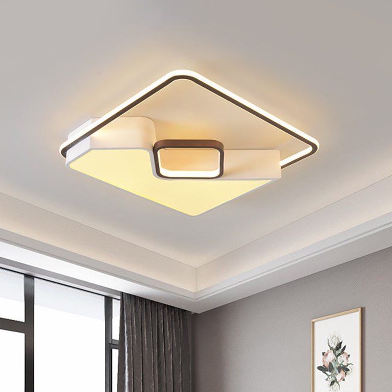 White Rectangle Ceiling Light Fixture Acrylic LED Flush Mount Lamp for Living Room, 19.5