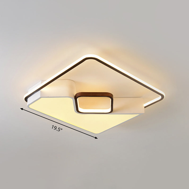 White Rectangle Ceiling Light Fixture Acrylic LED Flush Mount Lamp for Living Room, 19.5