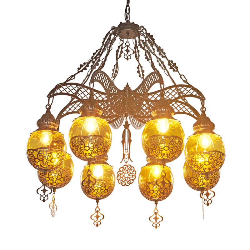 Yellow Glass Spherical Hanging Chandelier Moroccan 3/6/8 Lights Restaurant Suspension Lighting Clearhalo 'Ceiling Lights' 'Chandeliers' 'Glass shade' 'Glass' 'Pendant Lights' Lighting' 294910