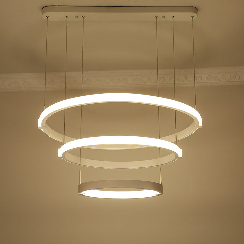 White Double Ring/Three Rings Chandelier Lighting Simple Style White LED Hanging Ceiling Light in Warm/White Light Clearhalo 'Ceiling Lights' 'Chandeliers' 'Modern Chandeliers' 'Modern' Lighting' 294949