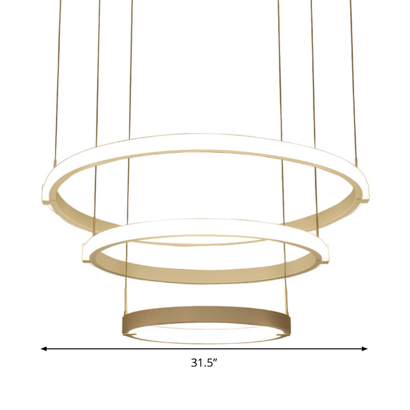 White Double Ring/Three Rings Chandelier Lighting Simple Style White LED Hanging Ceiling Light in Warm/White Light Clearhalo 'Ceiling Lights' 'Chandeliers' 'Modern Chandeliers' 'Modern' Lighting' 294952