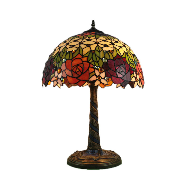 1 Light Flower Nightstand Lamp Tiffany Style Brass Stained Glass Night Table Light for Bedroom Clearhalo 'Lamps' 'Table Lamps' Lighting' 295486