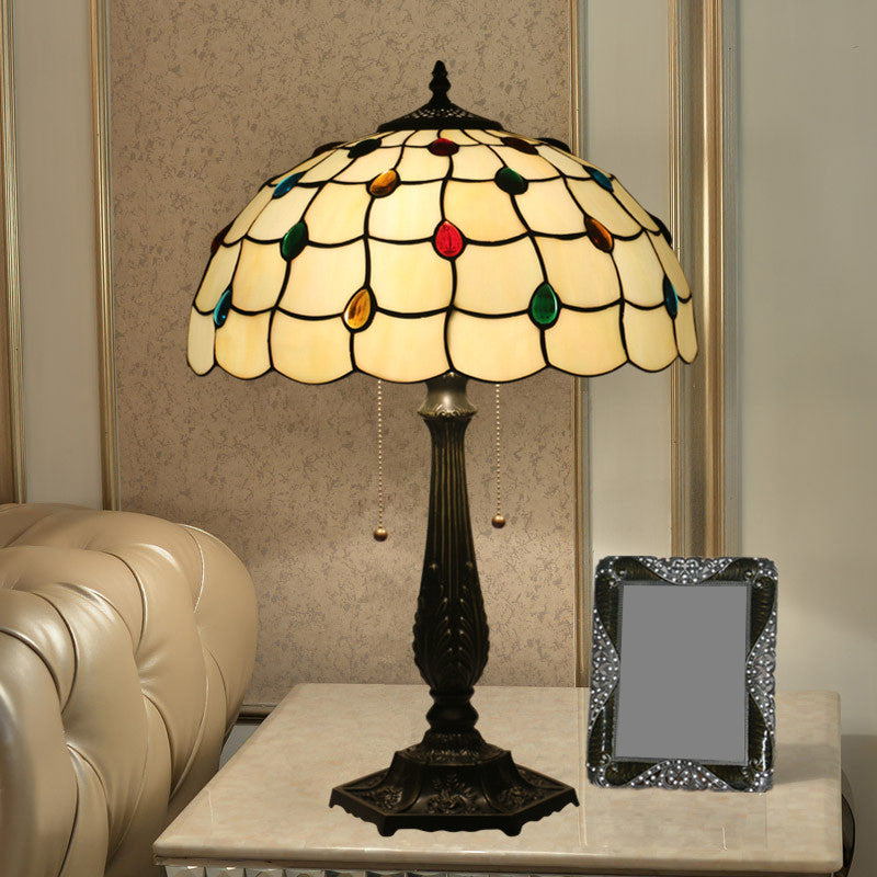 Beaded Table Light Tiffany Style Stained Glass 1 Light Antique Brass Nightstand for Bedside Clearhalo 'Lamps' 'Table Lamps' Lighting' 295521