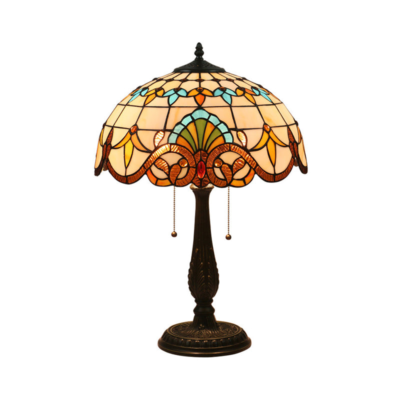 Flower Night Table Light Tiffany Stained Glass 1 Light Antique Brass Nightstand for Living Room Clearhalo 'Lamps' 'Table Lamps' Lighting' 295527