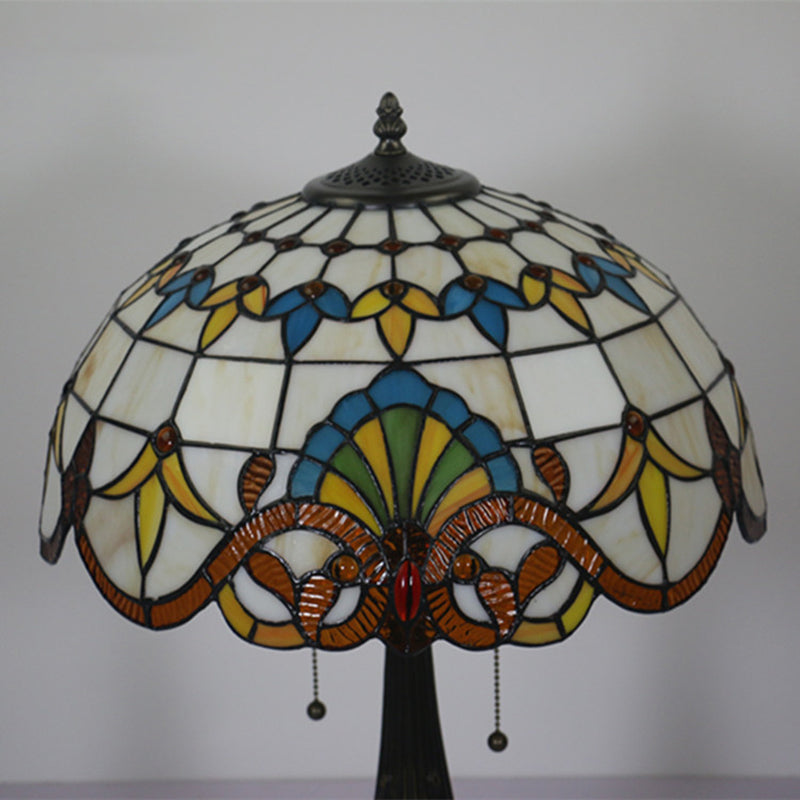 Flower Night Table Light Tiffany Stained Glass 1 Light Antique Brass Nightstand for Living Room Clearhalo 'Lamps' 'Table Lamps' Lighting' 295529