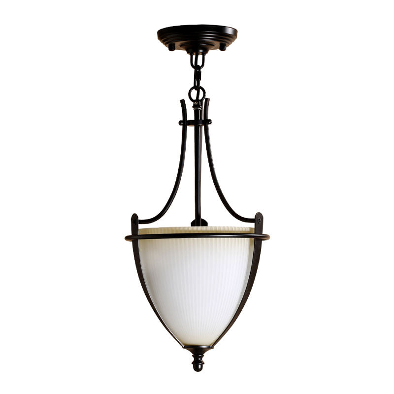 Prismatic Milk Glass Bowl Pendant Light Rustic 1 Light Foyer Hanging Ceiling Lamp in Black Clearhalo 'Ceiling Lights' 'Close To Ceiling Lights' 'Glass shade' 'Glass' 'Pendant Lights' 'Pendants' Lighting' 295741