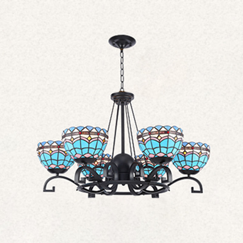 Dome Hanging Chandelier 3/6/8 Lights Blue/Blue and Clear Glass Baroque Ceiling Pendant for Living Room, 25