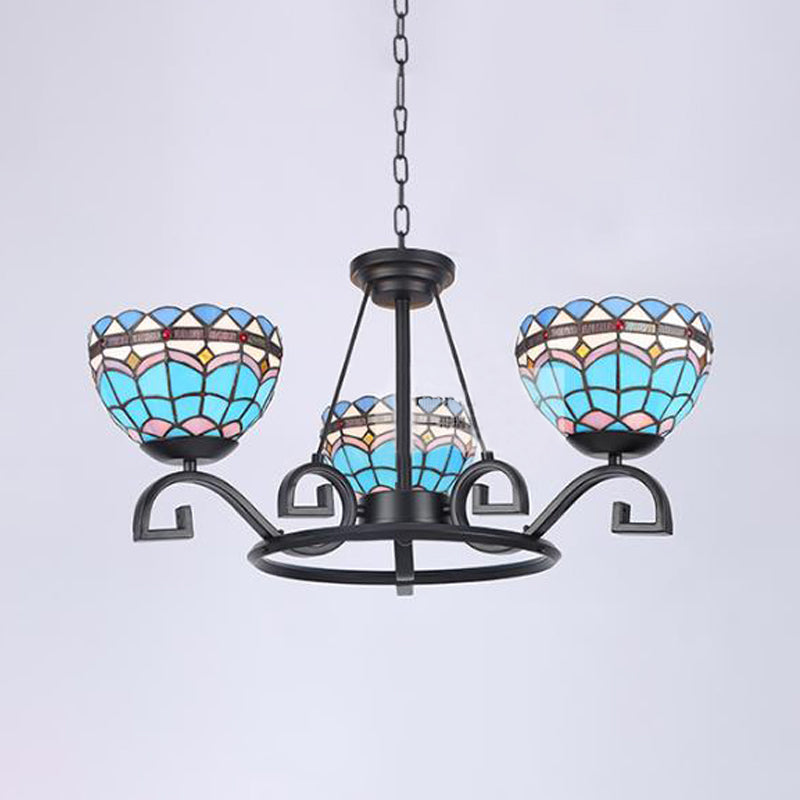 Dome Hanging Chandelier 3/6/8 Lights Blue/Blue and Clear Glass Baroque Ceiling Pendant for Living Room, 25