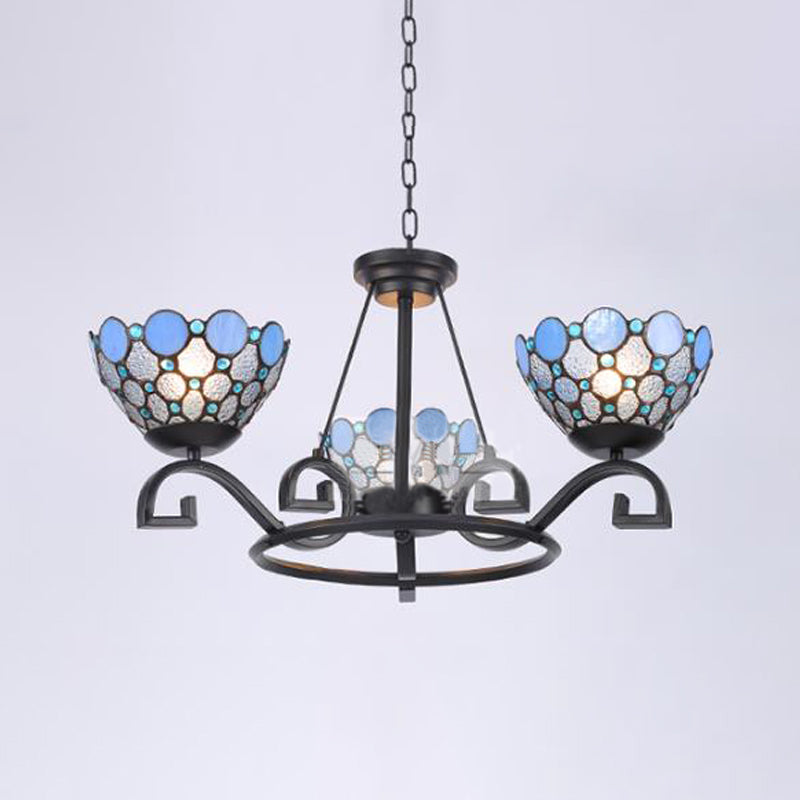 Dome Hanging Chandelier 3/6/8 Lights Blue/Blue and Clear Glass Baroque Ceiling Pendant for Living Room, 25