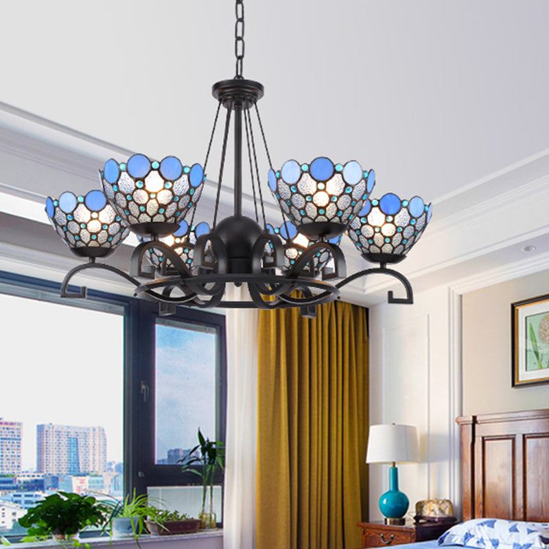 Dome Hanging Chandelier 3/6/8 Lights Blue/Blue and Clear Glass Baroque Ceiling Pendant for Living Room, 25