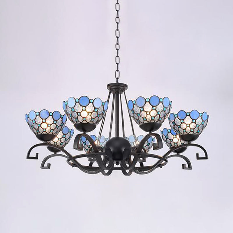 Dome Hanging Chandelier 3/6/8 Lights Blue/Blue and Clear Glass Baroque Ceiling Pendant for Living Room, 25