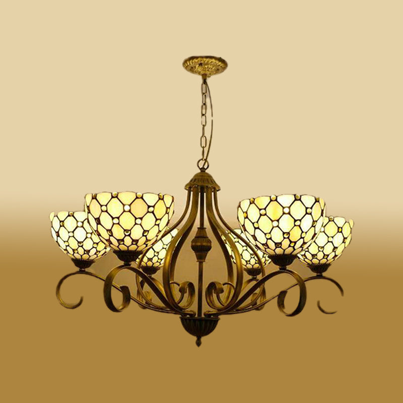 Beige 3/6/8 Lights Pendant Chandelier Mediterranean Stained Glass Jeweled Suspension Lamp, 25.5