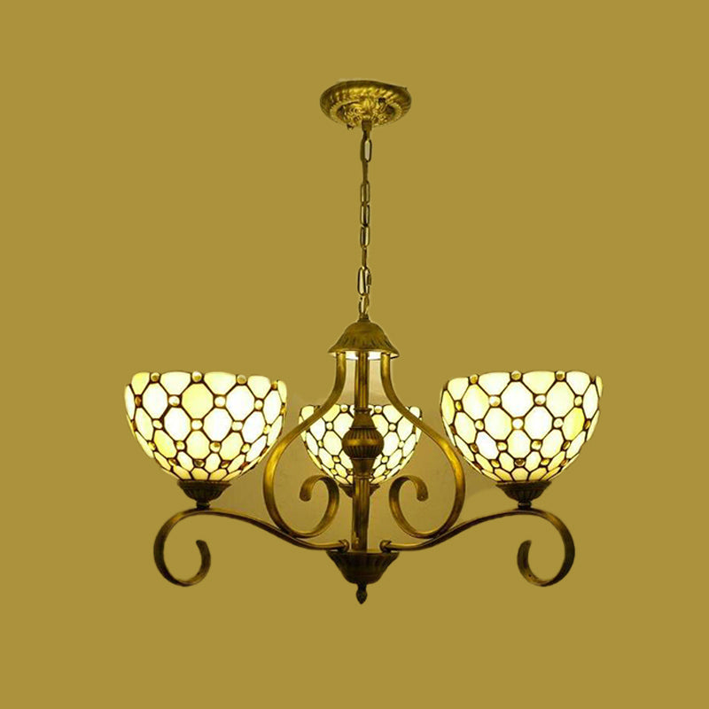 Beige 3/6/8 Lights Pendant Chandelier Mediterranean Stained Glass Jeweled Suspension Lamp, 25.5