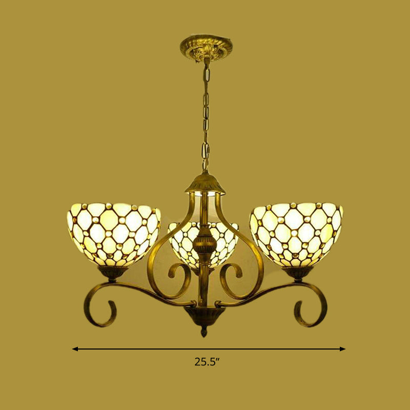 Beige 3/6/8 Lights Pendant Chandelier Mediterranean Stained Glass Jeweled Suspension Lamp, 25.5