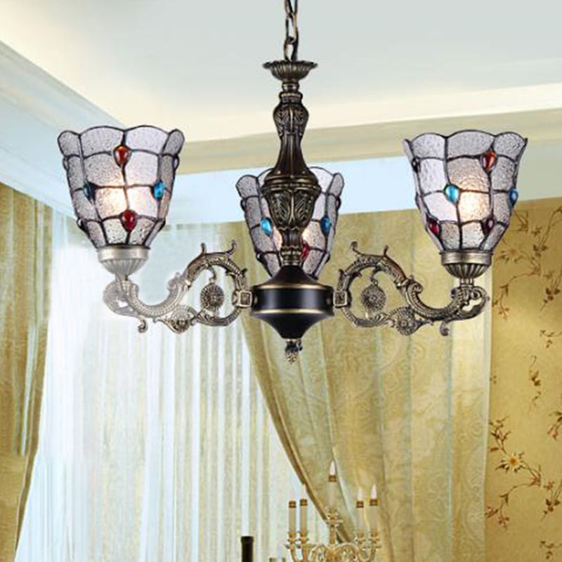 Antique Bronze 3/6/11 Lights Chandelier Lighting Fixture Mediterranean Cut Glass Jeweled Ceiling Lamp 3 Antique Bronze Clearhalo 'Ceiling Lights' 'Chandeliers' 'Industrial' 'Middle Century Chandeliers' 'Tiffany Chandeliers' 'Tiffany close to ceiling' 'Tiffany' Lighting' 296074