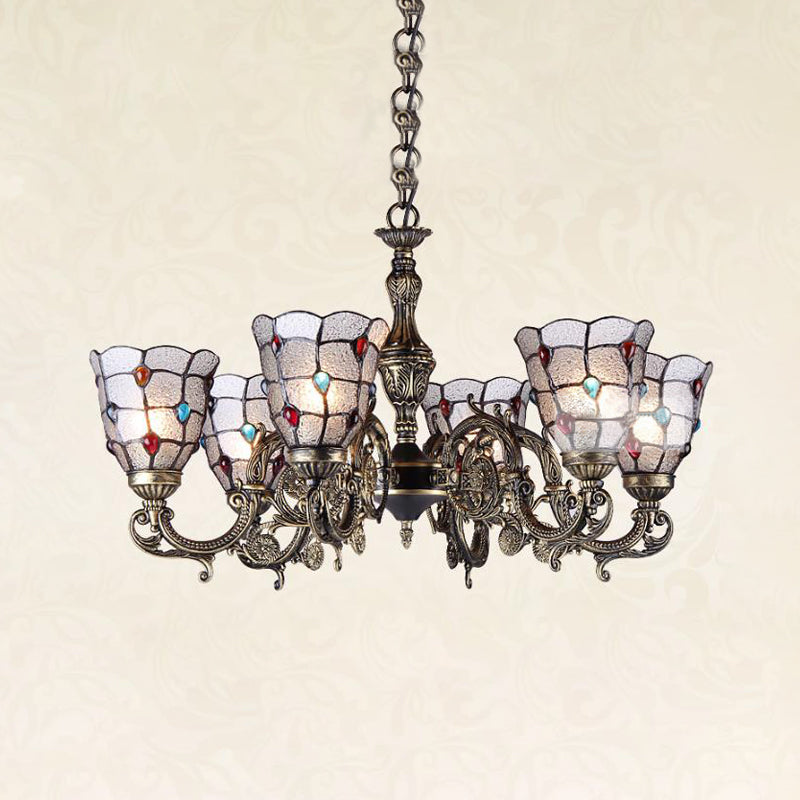 Antique Bronze 3/6/11 Lights Chandelier Lighting Fixture Mediterranean Cut Glass Jeweled Ceiling Lamp 6 Antique Bronze Clearhalo 'Ceiling Lights' 'Chandeliers' 'Industrial' 'Middle Century Chandeliers' 'Tiffany Chandeliers' 'Tiffany close to ceiling' 'Tiffany' Lighting' 296079