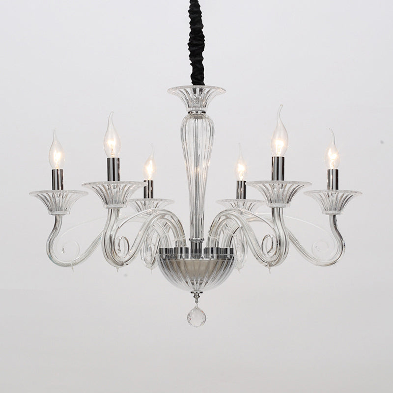 Traditional Curved Arm Pendant Chandelier 6/8/10 Heads White/Black/Blue Glass Ceiling Hanging Light with Spuntik Design Clearhalo 'Ceiling Lights' 'Chandeliers' Lighting' options 296730