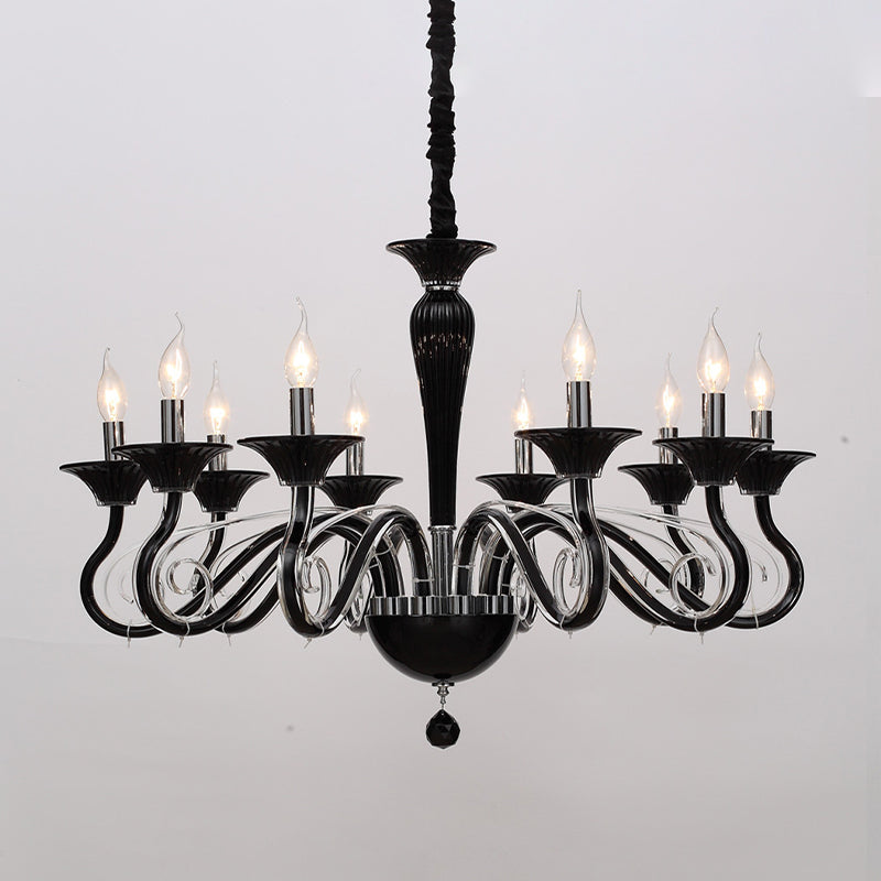 Traditional Curved Arm Pendant Chandelier 6/8/10 Heads White/Black/Blue Glass Ceiling Hanging Light with Spuntik Design Clearhalo 'Ceiling Lights' 'Chandeliers' Lighting' options 296739