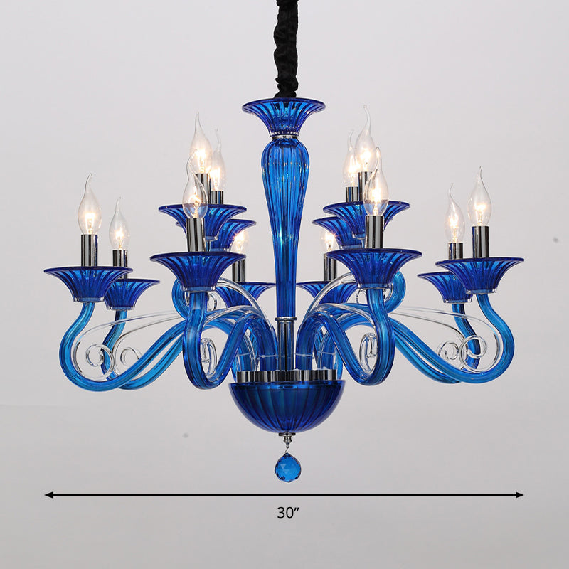 Traditional Curved Arm Pendant Chandelier 6/8/10 Heads White/Black/Blue Glass Ceiling Hanging Light with Spuntik Design Clearhalo 'Ceiling Lights' 'Chandeliers' Lighting' options 296741