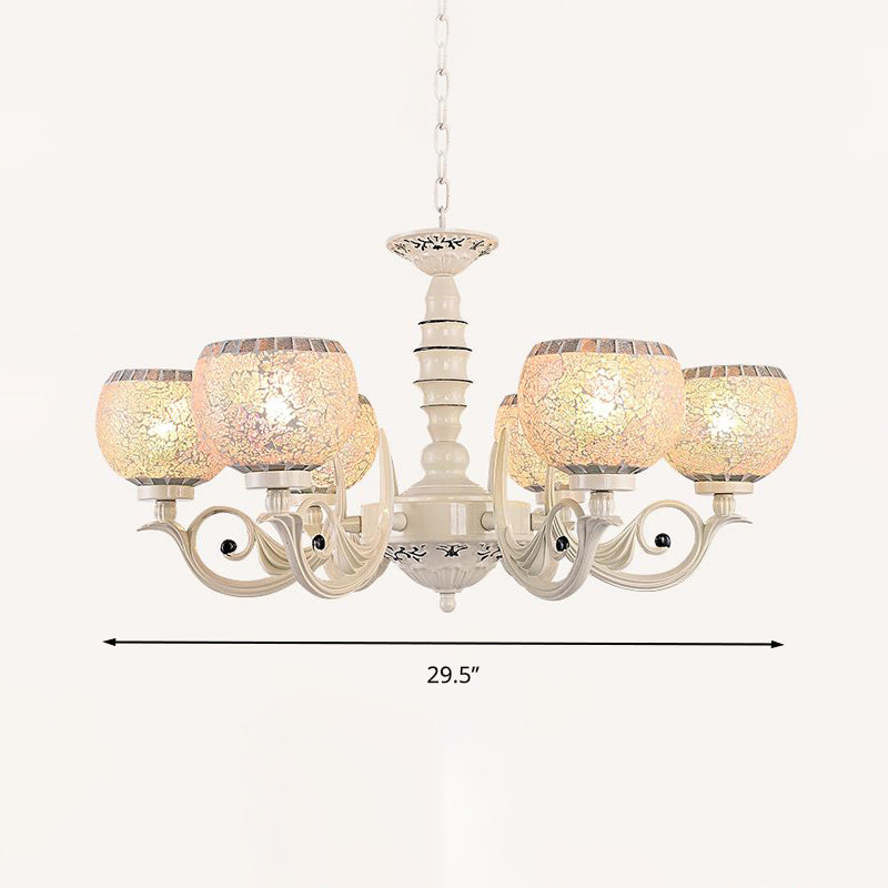 White 3/5/8 Lights Chandelier Pendant Light Tiffany Style Crackle Glass Ball Suspension Lighting Fixture Clearhalo 'Ceiling Lights' 'Chandeliers' 'Glass shade' 'Glass' 'Industrial' 'Middle Century Chandeliers' 'Tiffany Chandeliers' 'Tiffany close to ceiling' 'Tiffany' Lighting' 296750