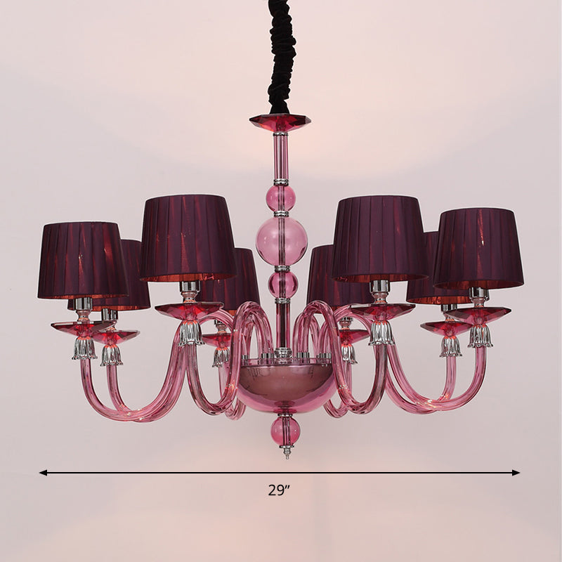 Traditional Starburst Pendant Chandelier 6/8/10 Bulbs Purple Glass Suspension Hanging Lamp with Conical Fabric Shade Clearhalo 'Ceiling Lights' 'Chandeliers' Lighting' options 296758