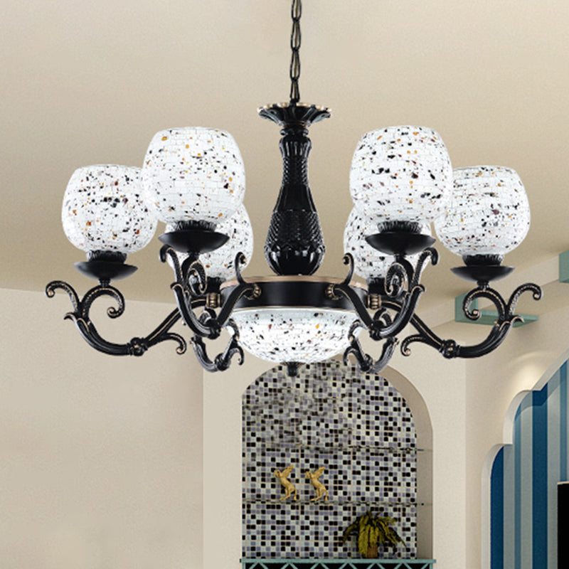 Arched Stained Glass Pendant Chandelier Mediterranean 4/6/9 Lights Black Hanging Ceiling Light 7 Black Clearhalo 'Ceiling Lights' 'Chandeliers' 'Industrial' 'Middle Century Chandeliers' 'Tiffany Chandeliers' 'Tiffany close to ceiling' 'Tiffany' Lighting' 296761