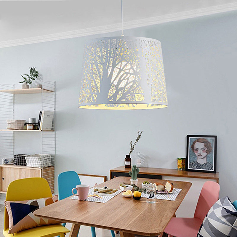 Simple Drum Suspension Pendant Metal 1 Light Dining Room Hanging Lamp Kit in White Clearhalo 'Ceiling Lights' 'Modern Pendants' 'Modern' 'Pendant Lights' 'Pendants' Lighting' 296818