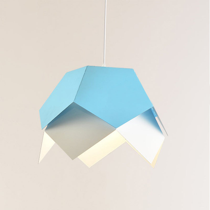 Geometric Metal Ceiling Light Contemporary 1 Light Yellow/Orange/Blue Pendant Lighting Fixture for Dining Room Blue Clearhalo 'Ceiling Lights' 'Modern Pendants' 'Modern' 'Pendant Lights' 'Pendants' Lighting' 296875