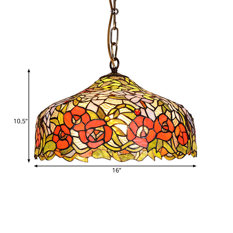 Floral Ceiling Suspension Lamp 1 Light Cut Glass Mediterranean Pendant Lighting Fixture in Red Clearhalo 'Ceiling Lights' 'Close To Ceiling Lights' 'Industrial' 'Middle Century Pendants' 'Pendant Lights' 'Pendants' 'Tiffany close to ceiling' 'Tiffany Pendants' 'Tiffany' Lighting' 297411