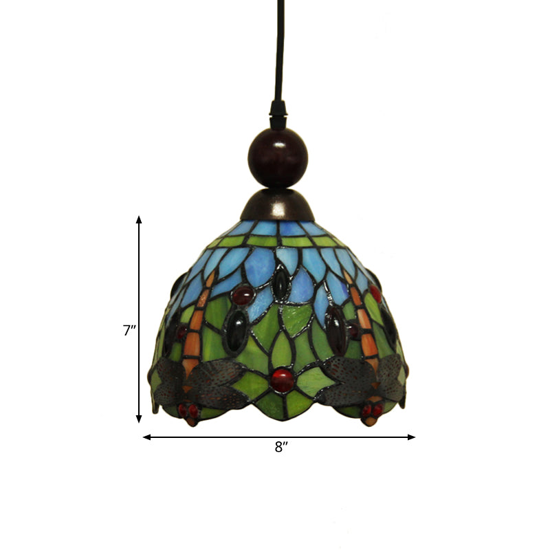 1 Light Pendant Light Mediterranean Dragonfly Cut Glass Hanging Lamp Kit in Black/Red/Yellow for Corridor Clearhalo 'Ceiling Lights' 'Close To Ceiling Lights' 'Industrial' 'Middle Century Pendants' 'Pendant Lights' 'Pendants' 'Tiffany close to ceiling' 'Tiffany Pendants' 'Tiffany' Lighting' 297482