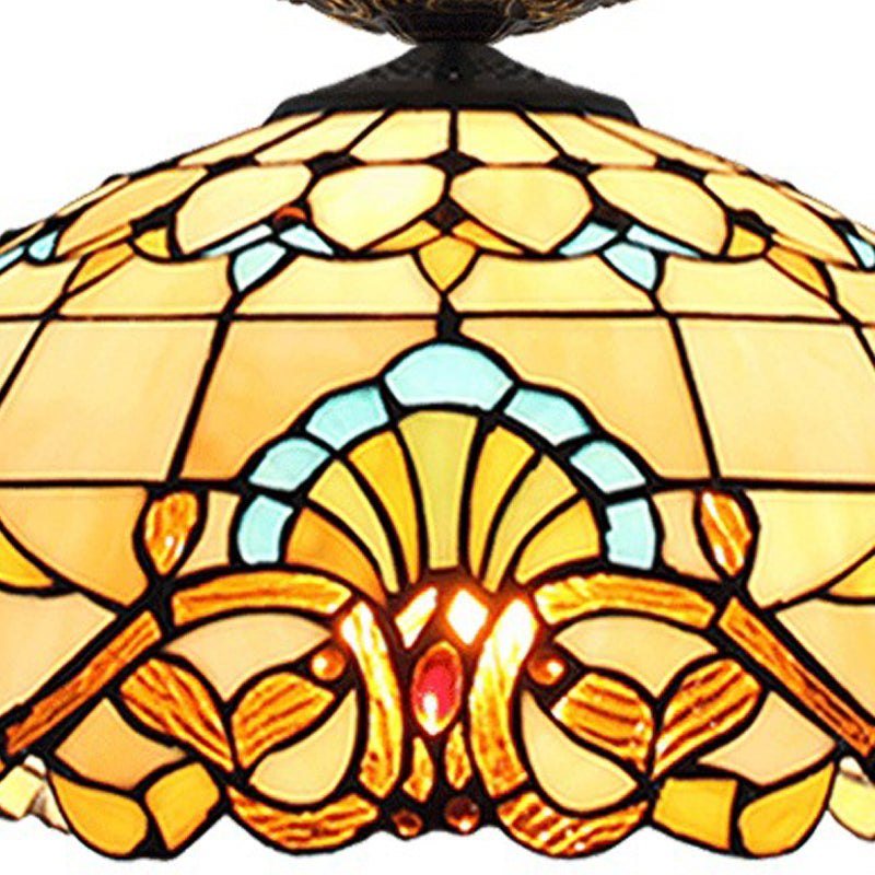 Yellow/Blue 1 Bulb Flush Mount Lighting Tiffany Hand Rolled Art Glass Floral Close to Ceiling Light, 12