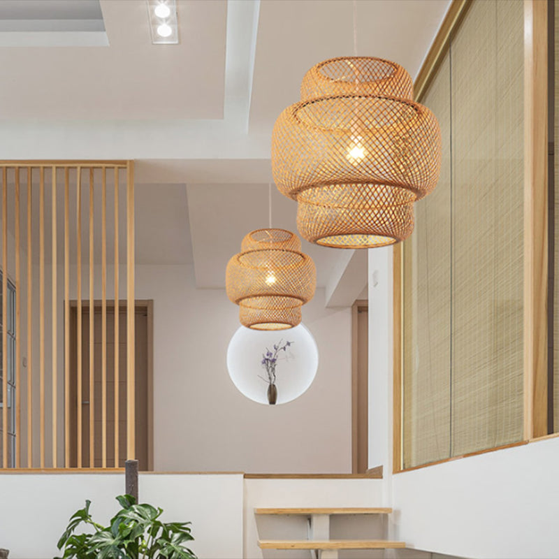 Tiered Dining Room Suspension Pendant Light Bamboo 15