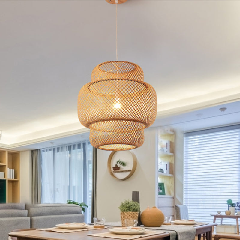 Tiered Dining Room Suspension Pendant Light Bamboo 15