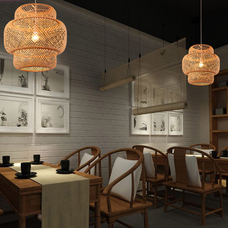 Tiered Dining Room Suspension Pendant Light Bamboo 15