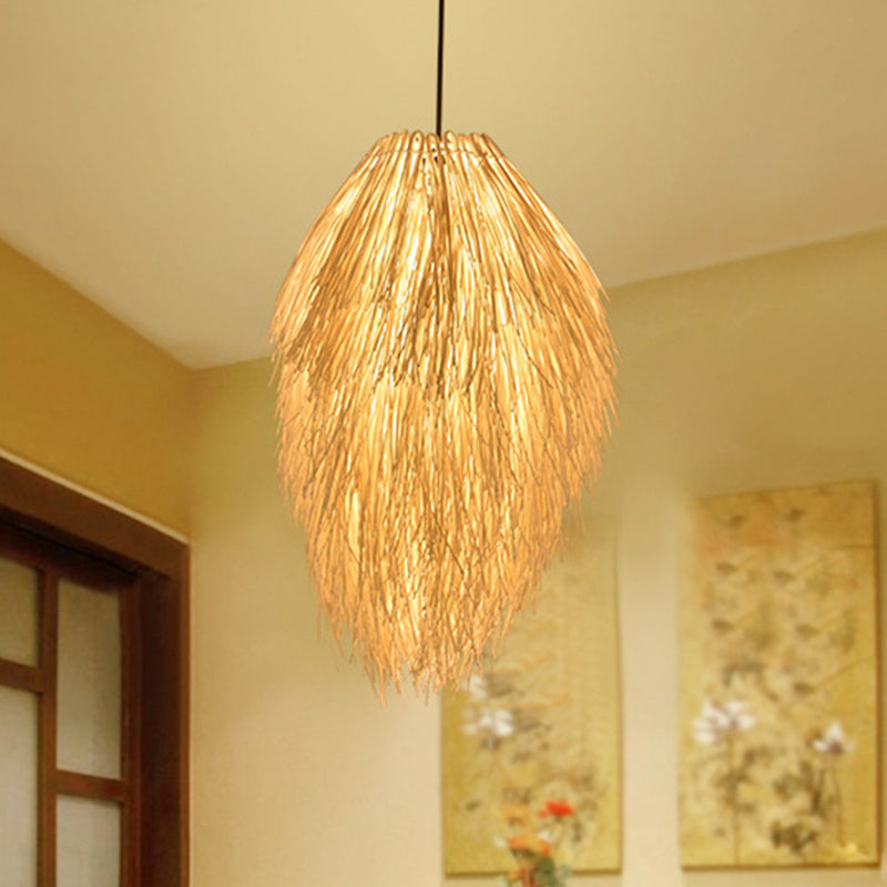 Bamboo Teardrop Pendant Lighting Contemporary 1 Light Hanging Light Fixture in Beige Clearhalo 'Ceiling Lights' 'Modern Pendants' 'Modern' 'Pendant Lights' 'Pendants' Lighting' 297858