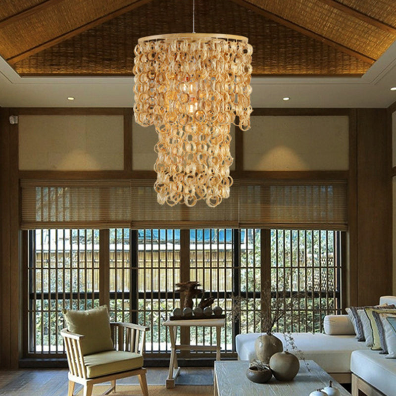 Beige Round Ceiling Light Contemporary 1 Light Bamboo Pendant Lamp with Tassel Deco Beige Clearhalo 'Ceiling Lights' 'Modern Pendants' 'Modern' 'Pendant Lights' 'Pendants' Lighting' 297868