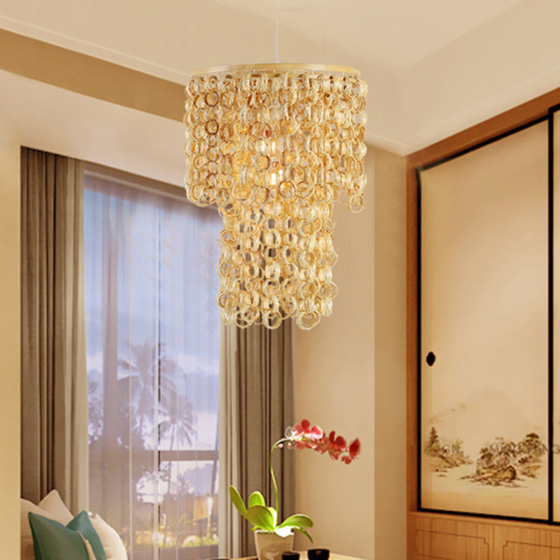 Beige Round Ceiling Light Contemporary 1 Light Bamboo Pendant Lamp with Tassel Deco Clearhalo 'Ceiling Lights' 'Modern Pendants' 'Modern' 'Pendant Lights' 'Pendants' Lighting' 297869