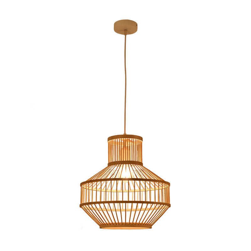 1 Light Dining Room Drop Pendant Modern Beige Ceiling Lamp with Round Bamboo Shade Clearhalo 'Ceiling Lights' 'Pendant Lights' 'Pendants' Lighting' 297875