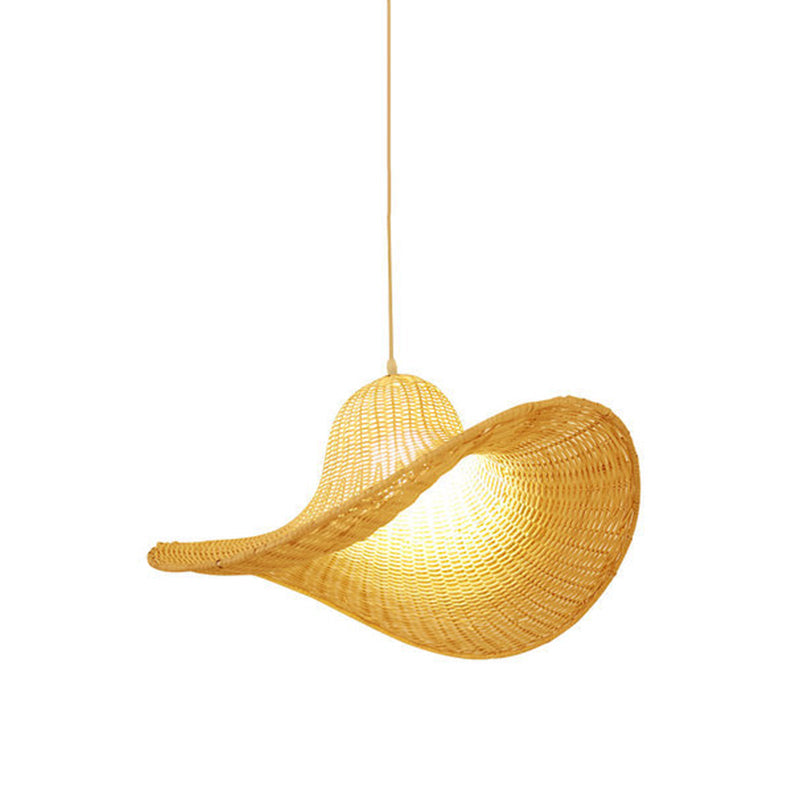 Beige Cap Shaped Hanging Light Modern 1 Light Bamboo Ceiling Pendant Lamp for Dining Room Clearhalo 'Ceiling Lights' 'Pendant Lights' 'Pendants' Lighting' 297887