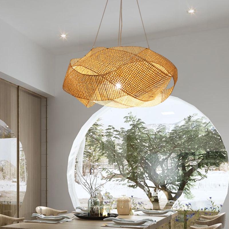 16“/19.5” W Modern Twist Bamboo Pendant Lighting 1 Light Hanging Light Fixture in Beige Beige Clearhalo 'Ceiling Lights' 'Pendant Lights' 'Pendants' Lighting' 297894_7baa15be-4e54-4fb7-a4a2-37c5c88cf5f4